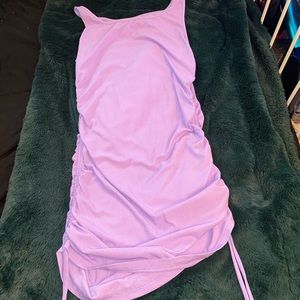 Lilac Ruched Ribbed Dress